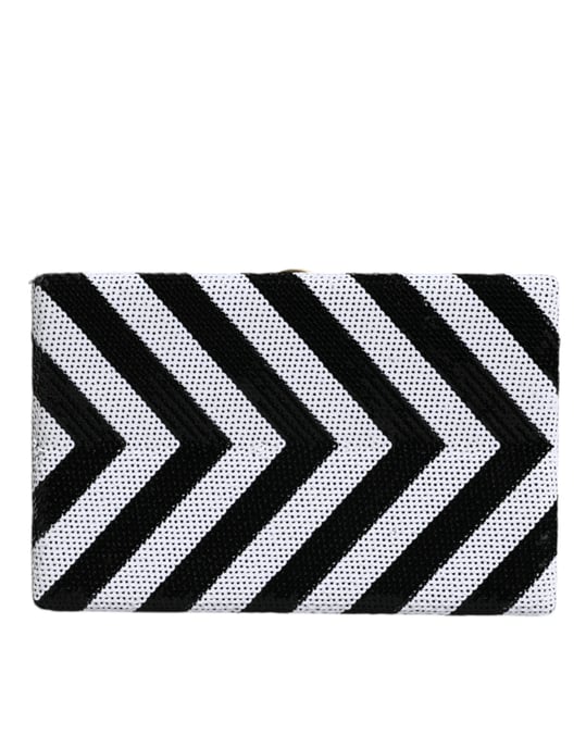 Bolso de mano de fiesta en color negro, blanco y dorado - Image 1