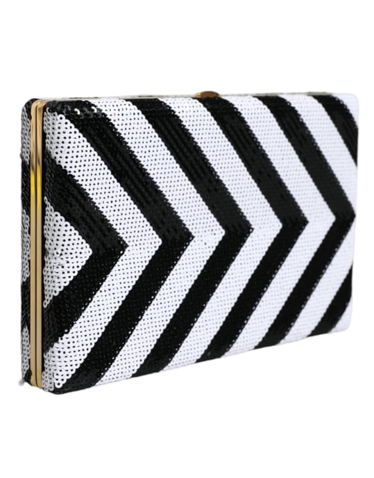 Bolso de mano de fiesta en color negro, blanco y dorado - Image 2