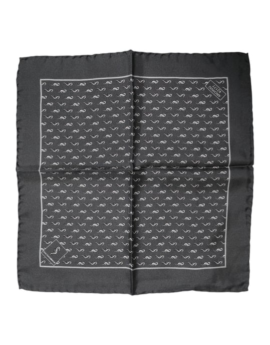 Foulard de seda cuadrado para hombres con estampado de pez negro - Image 1