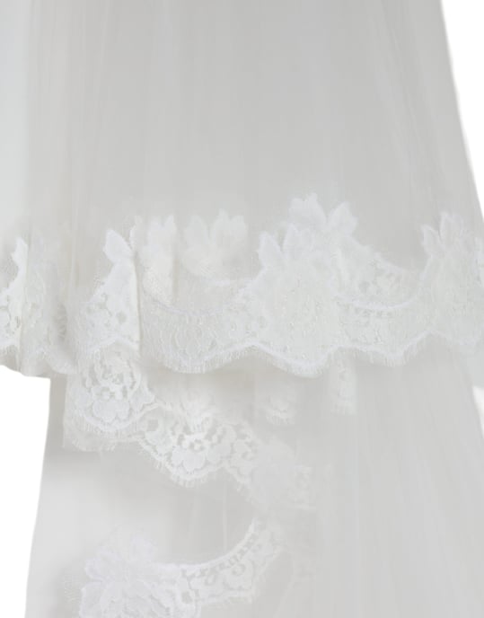 Velo de Novia de Nylon de Encaje Floral Blanco de Largo Completo - Image 2