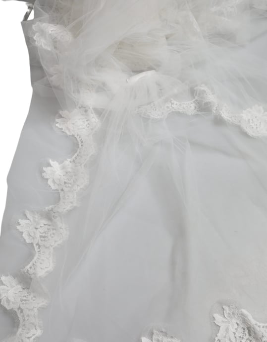 Velo de Novia de Nylon de Encaje Floral Blanco de Largo Completo - Image 4