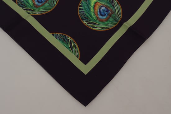 Pañuelo de Cuadrado Impreso con Pluma de Pavo Real Negra DG - Image 2