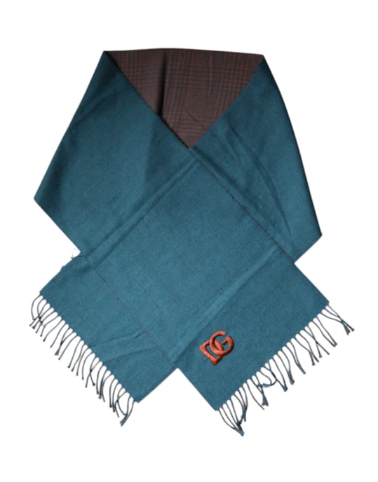 Chal de lana con flecos en azul y verde - Image 3