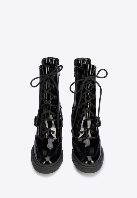 Botines de piel para mujer Wittchen con hebilla en el talón de charol negro - Image 2