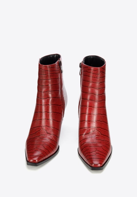 Botines de tacón alto de piel de cocodrilo burdeos para mujer de Wittchen - Image 1