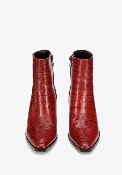 Botines de tacón alto de piel de cocodrilo burdeos para mujer de Wittchen - Image 2