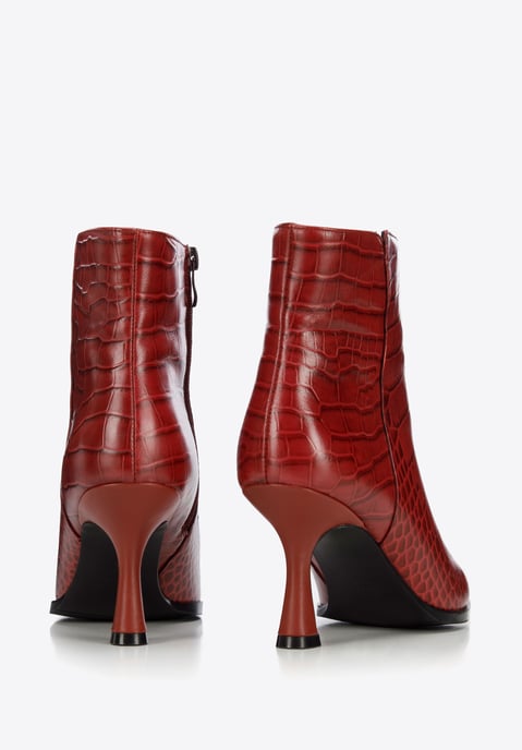 Botines de tacón alto de piel de cocodrilo burdeos para mujer de Wittchen - Image 4