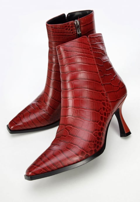 Botines de tacón alto de piel de cocodrilo burdeos para mujer de Wittchen - Image 5