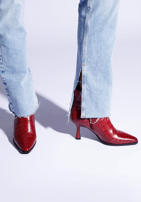 Botines de tacón alto de piel de cocodrilo burdeos para mujer de Wittchen - Image 6