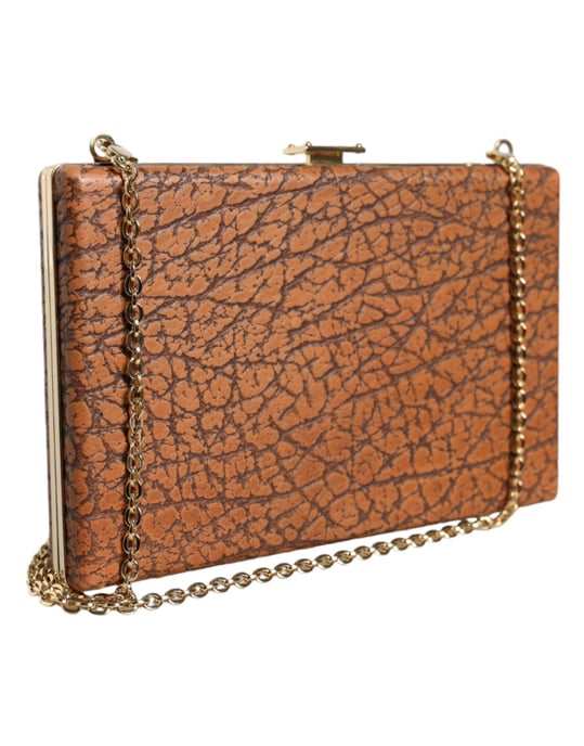 Bolso de Mano Mini Cruzado de Cuero Marrón con Marco Dorado - Image 2