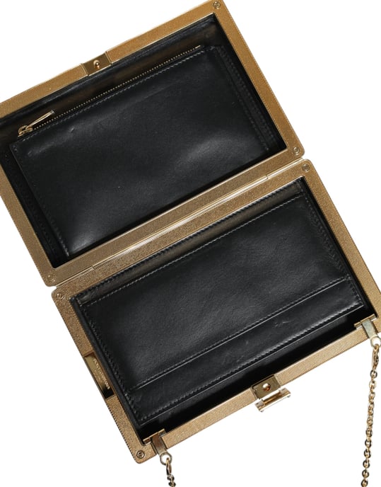Bolso de Mano Mini Cruzado de Cuero Marrón con Marco Dorado - Image 3