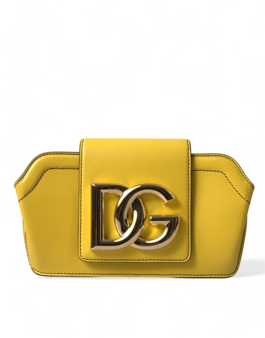 Bolso de cuero liso amarillo con logo DG, tipo clutch y bandolera - Image 1
