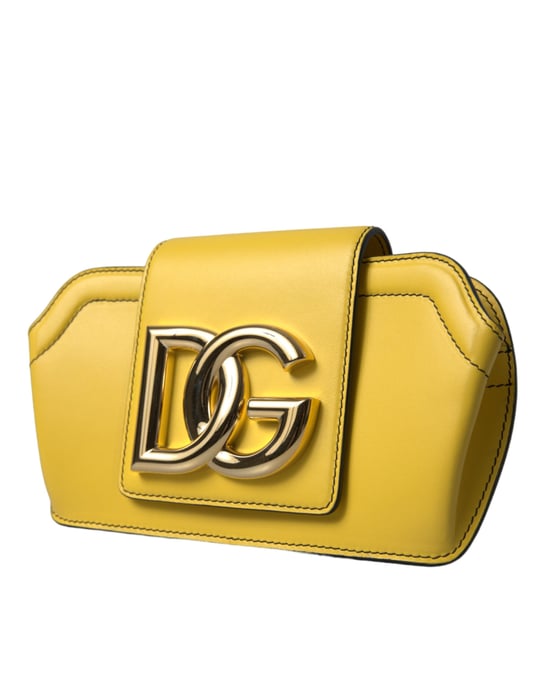 Bolso de cuero liso amarillo con logo DG, tipo clutch y bandolera - Image 2