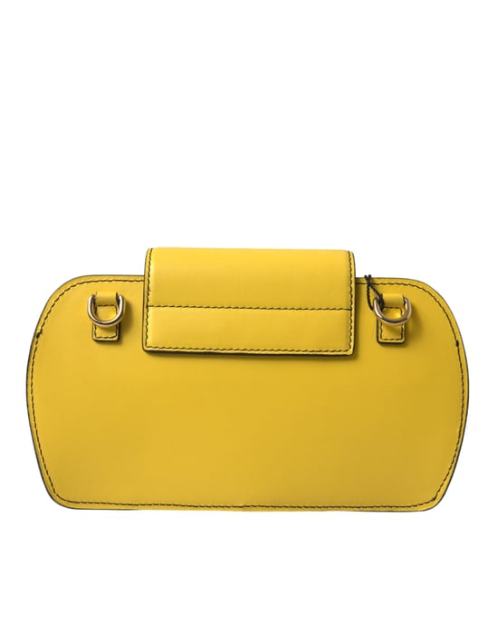 Bolso de cuero liso amarillo con logo DG, tipo clutch y bandolera - Image 3