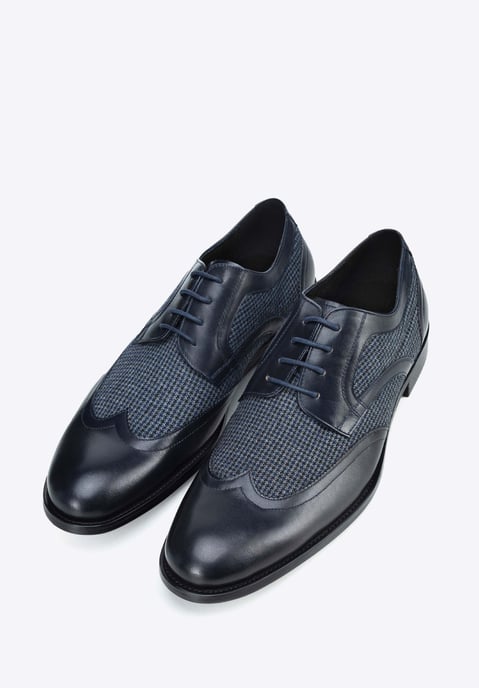 Zapatos Derby para hombre Wittchen de piel con inserciones textiles, azul marino, piel natural - Image 2
