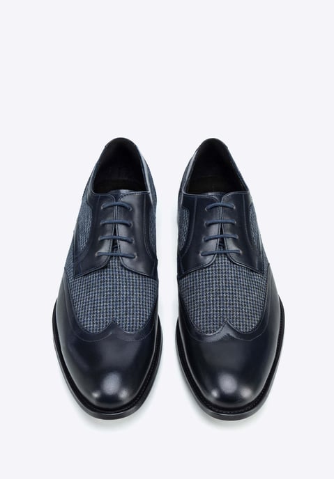 Zapatos Derby para hombre Wittchen de piel con inserciones textiles, azul marino, piel natural - Image 3