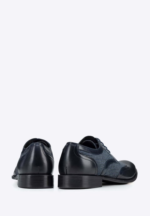Zapatos Derby para hombre Wittchen de piel con inserciones textiles, azul marino, piel natural - Image 4