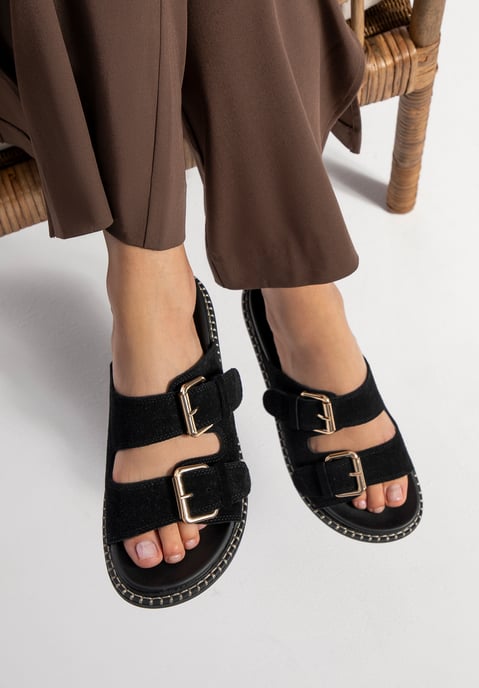 Chanclas Wittchen de piel de ante negra para mujer - Image 1
