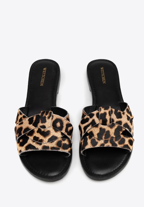 Chanclas de piel con estampado animal para mujer de Wittchen, color negro y marrón, piel natural - Image 3