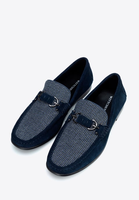 Mocasines Wittchen de tela a cuadros azul marino con piel de ante para hombre - Image 2