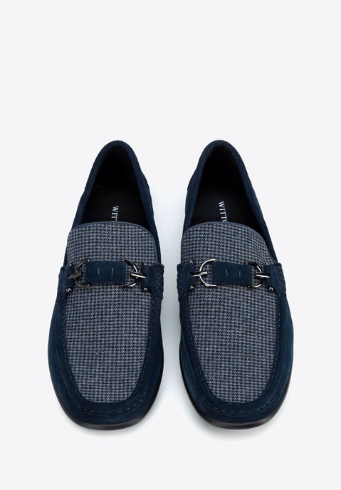 Mocasines Wittchen de tela a cuadros azul marino con piel de ante para hombre - Image 3
