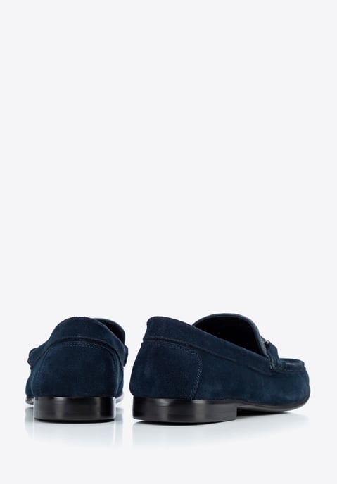 Mocasines Wittchen de tela a cuadros azul marino con piel de ante para hombre - Image 4