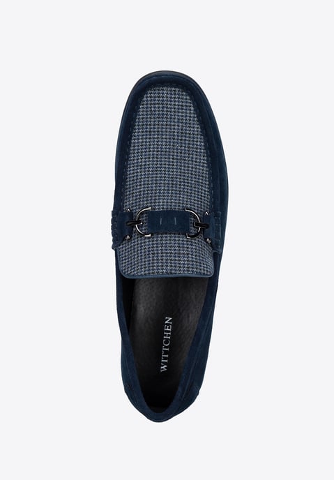 Mocasines Wittchen de tela a cuadros azul marino con piel de ante para hombre - Image 5