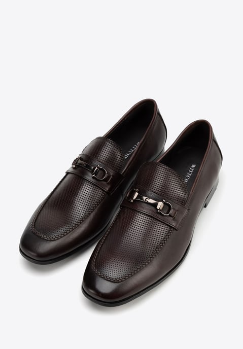 Mocasines de piel para hombre Wittchen con hebilla en la correa, marrón oscuro, piel natural - Image 2