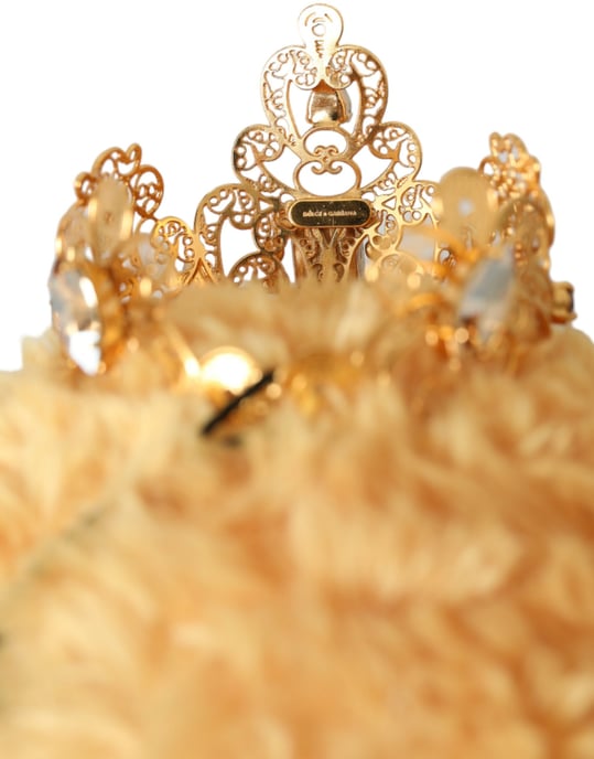 Diadema de Oso de Peluche Marrón con Corona de Cristal Dorado - Image 5