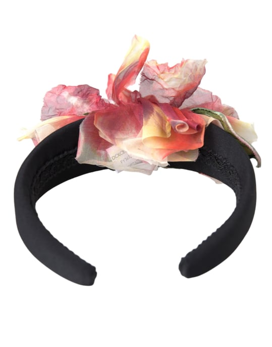 Diadema de seda rosa con flores negra para mujeres - Image 3