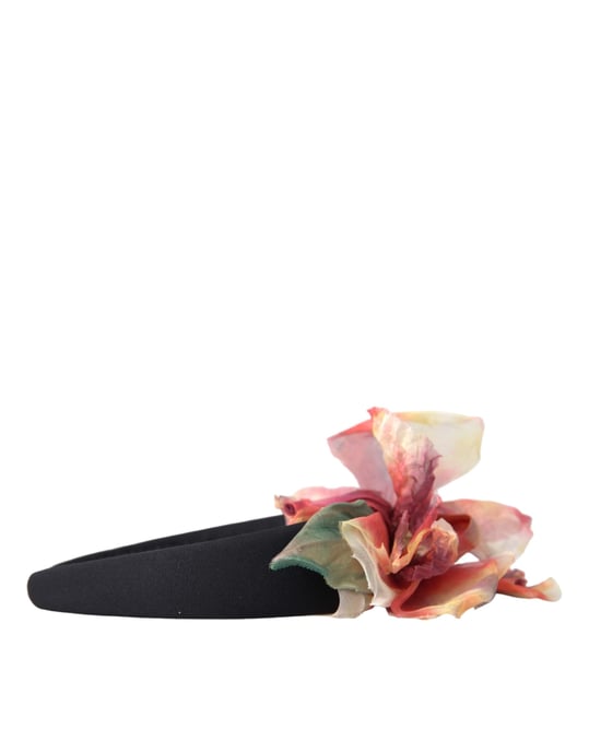 Diadema de seda rosa con flores negra para mujeres - Image 4
