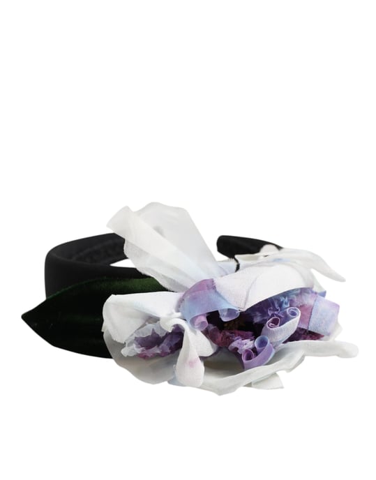 Diadema de Accesorio con Aplicaciones Florales en Negro, Verde, Púrpura y Blanco - Image 4