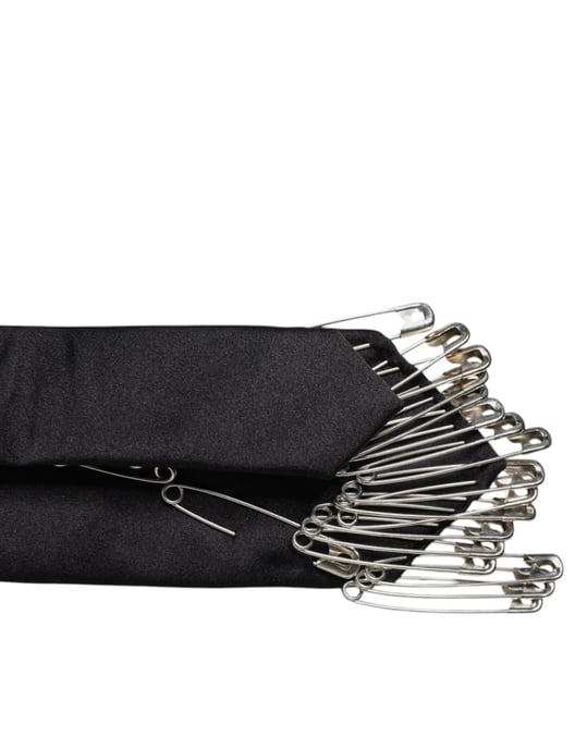 Corbata ajustable de seda con alfileres de seguridad negros - Image 4