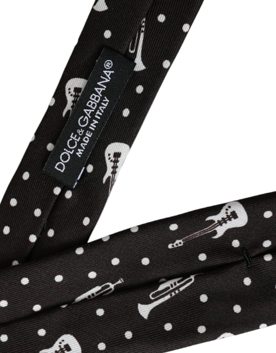 Corbata ajustable de seda con estampado de guitarras negras - Image 2