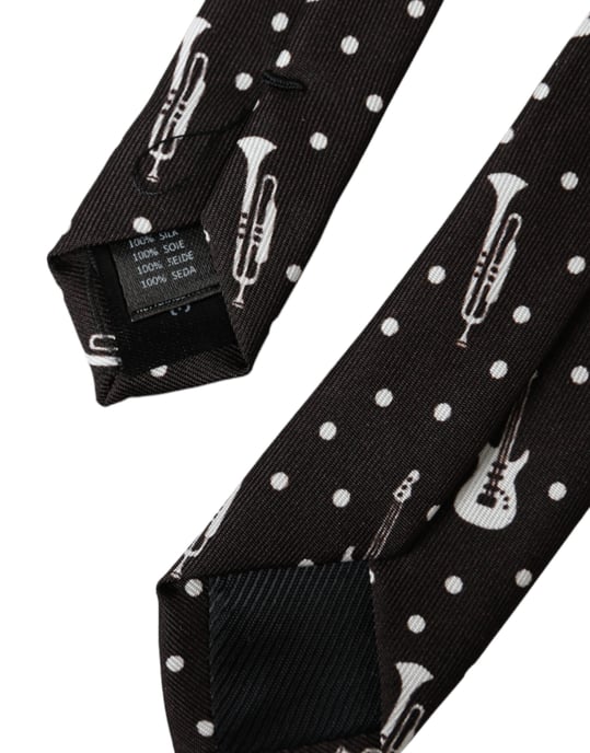 Corbata ajustable de seda con estampado de guitarras negras - Image 3