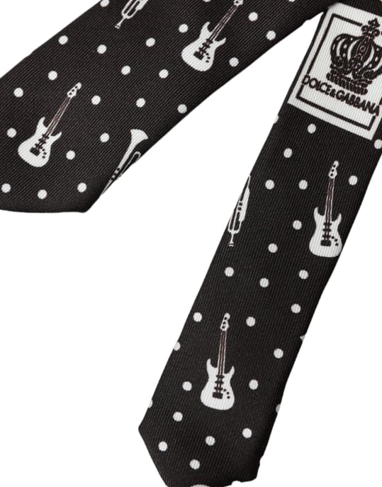 Corbata ajustable de seda con estampado de guitarras negras - Image 4