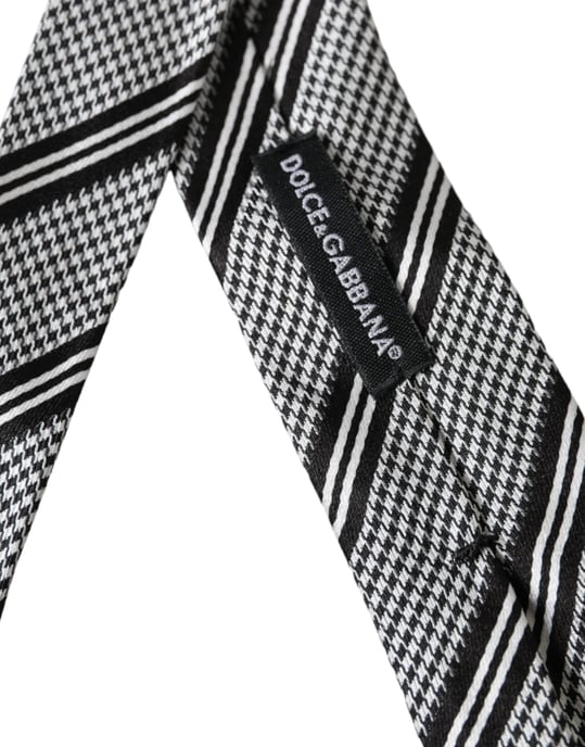 Corbata de seda ajustable a rayas blancas y negras - Image 2