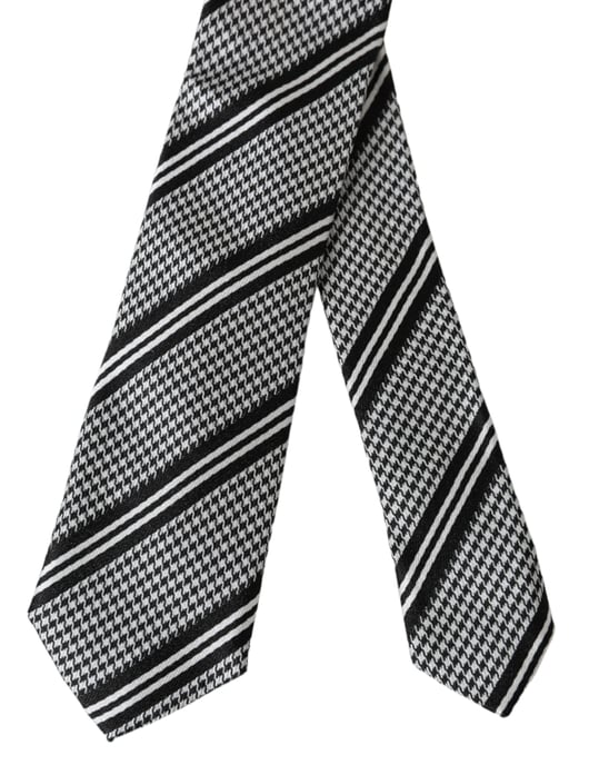 Corbata de seda ajustable a rayas blancas y negras - Image 3