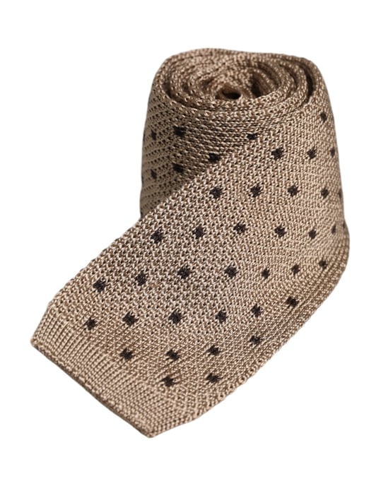 Corbata de seda ajustable beige con lunares - Image 2