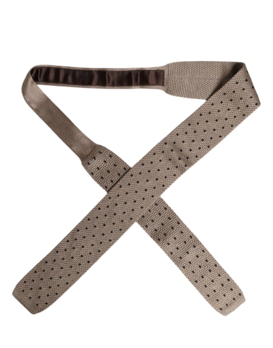 Corbata de seda ajustable beige con lunares - Image 3