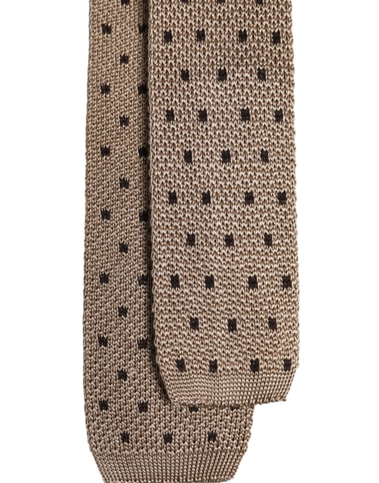 Corbata de seda ajustable beige con lunares - Image 4