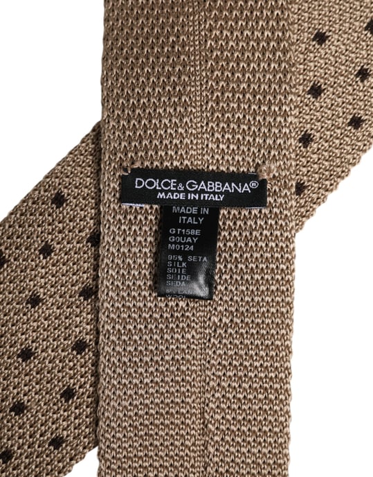 Corbata de seda ajustable beige con lunares - Image 5