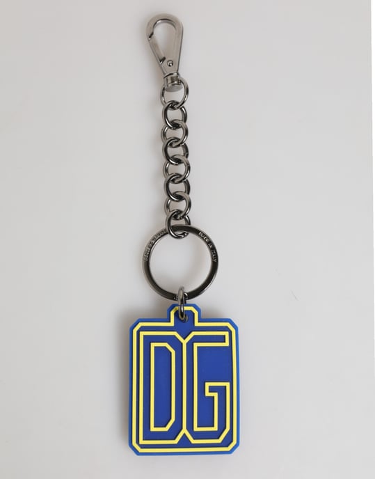 Llavero de hombre con logo de goma DG azul y amarillo plata - Image 1