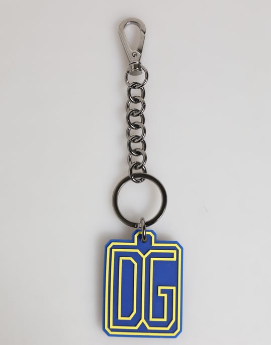 Llavero de hombre con logo de goma DG azul y amarillo plata - Image 4
