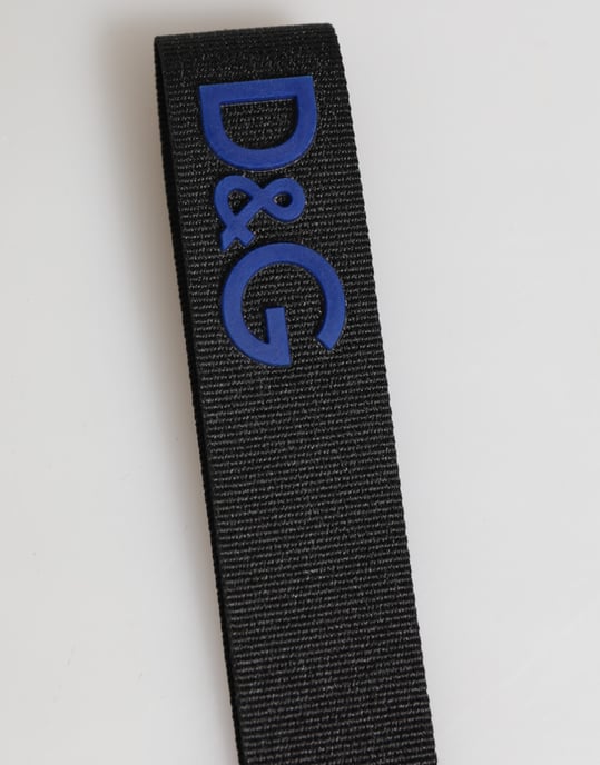 Llavero de poliéster con soporte de latón y logotipo DG en negro y azul - Image 3