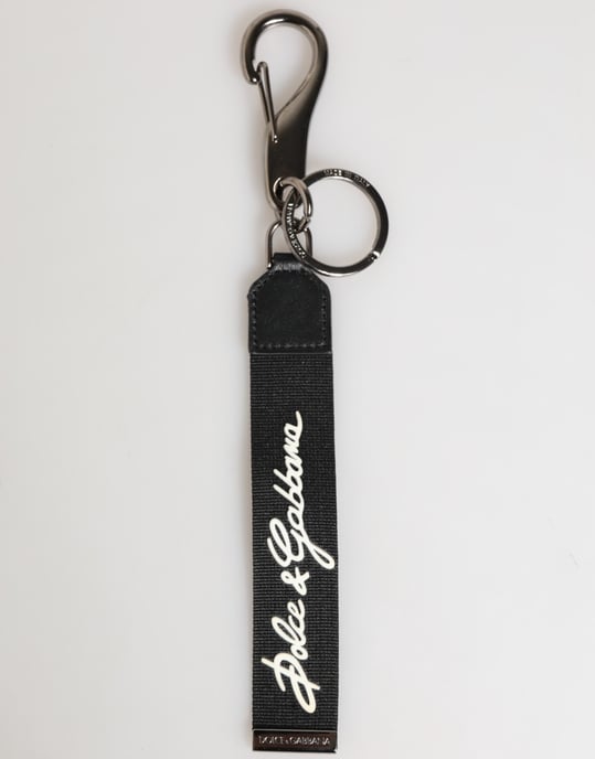 Llavero de Hombre con Logo DG Plateado en Poliéster Negro y Blanco - Image 1