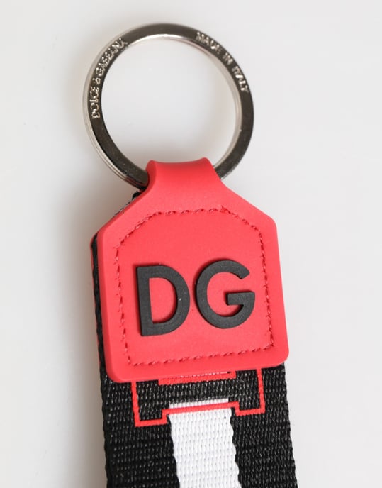 Llavero con soporte de latón y logo de DG en rojo y blanco de poliéster - Image 2