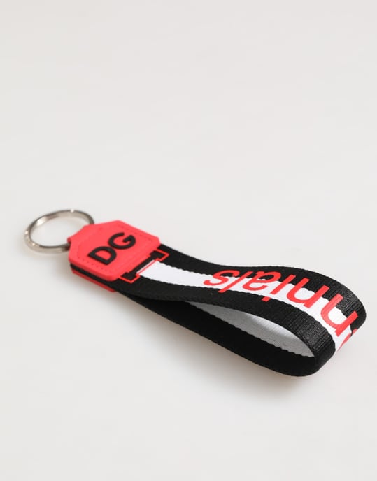 Llavero con soporte de latón y logo de DG en rojo y blanco de poliéster - Image 3