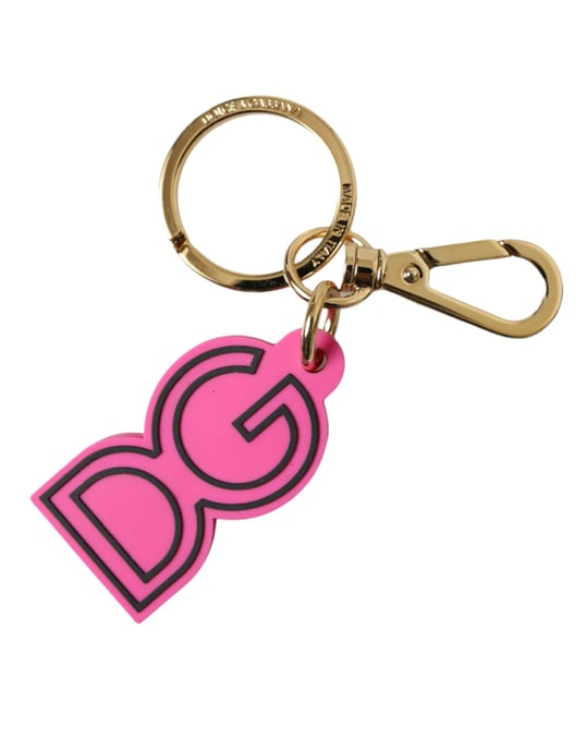 Llavero de metal dorado con logo DG de goma rosa de Dolce & Gabbana - Image 1