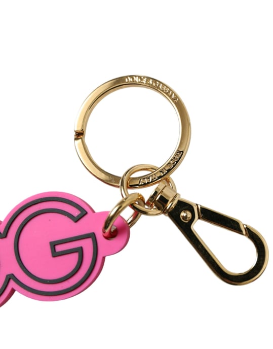 Llavero de metal dorado con logo DG de goma rosa de Dolce & Gabbana - Image 2